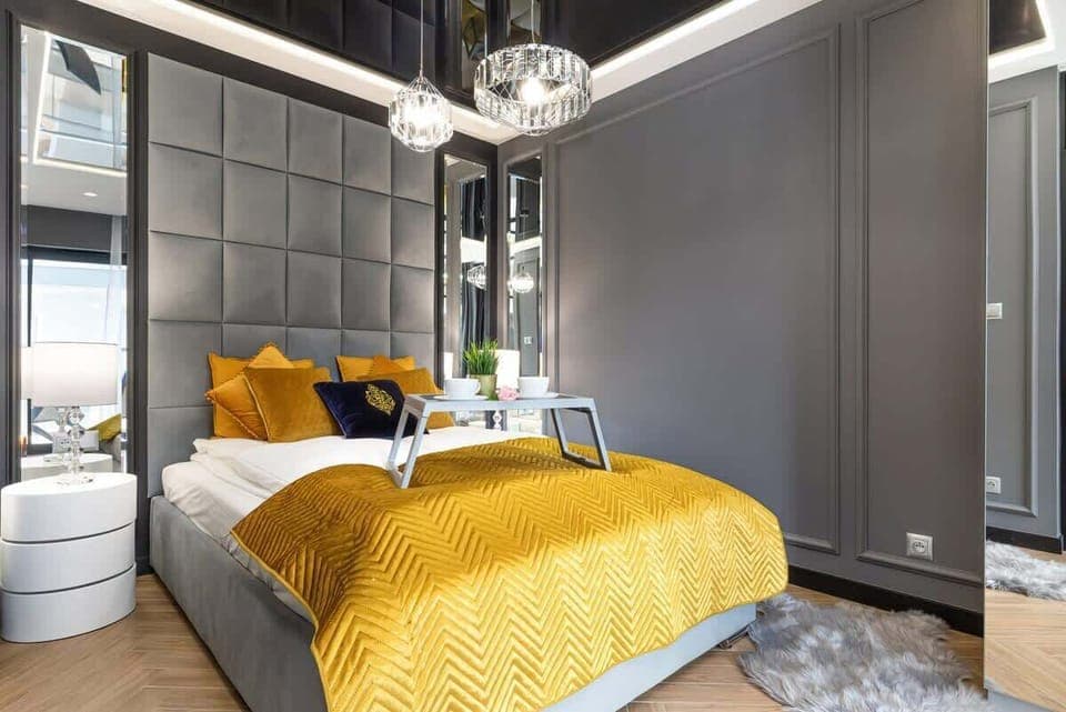 Comfortable double bed in the bedroom. 