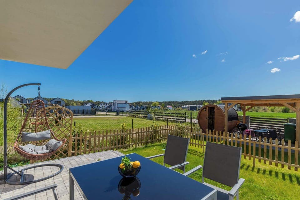 The terrace provides a perfect spot for enjoying the fresh air. 