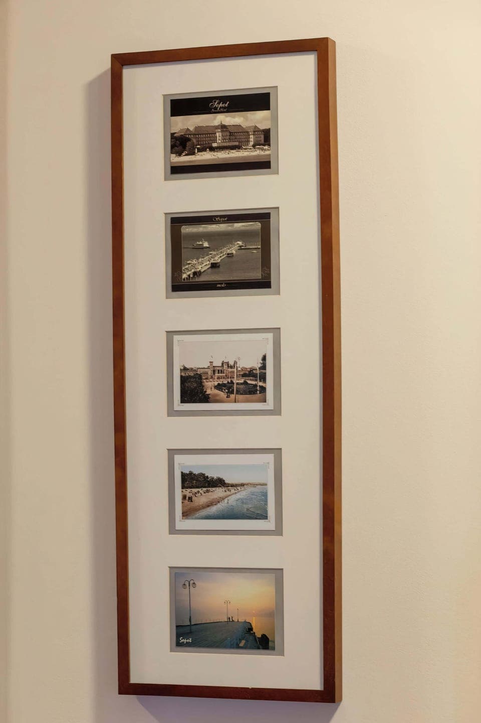 Close-up of postcards depicting Sopot.