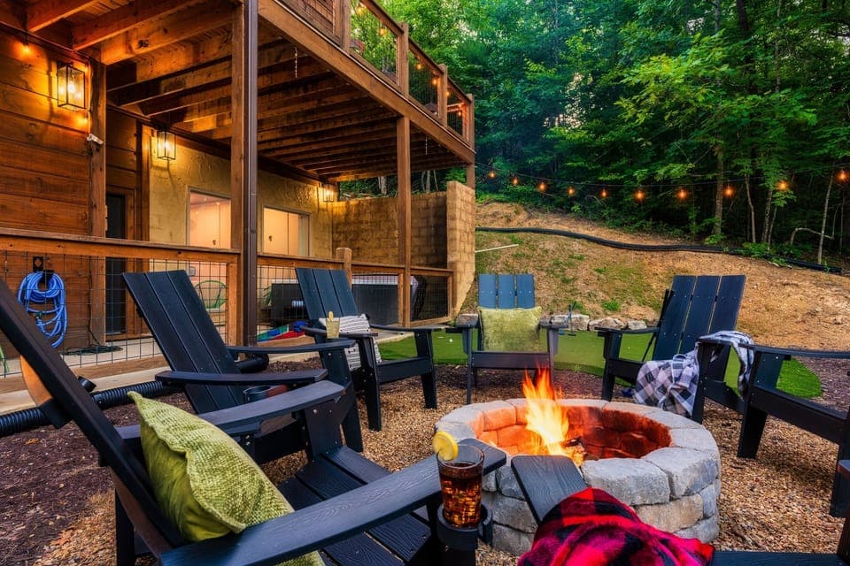 Fire Pit  and mini golf in backyard