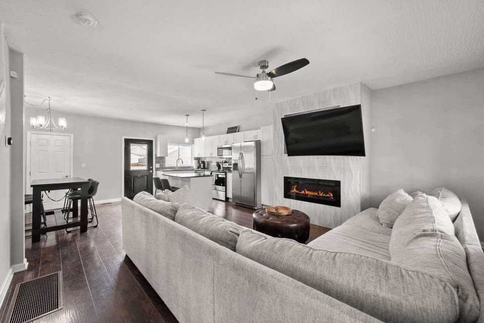 Curl up in the chic living room & stream your favorites on the smart TV​