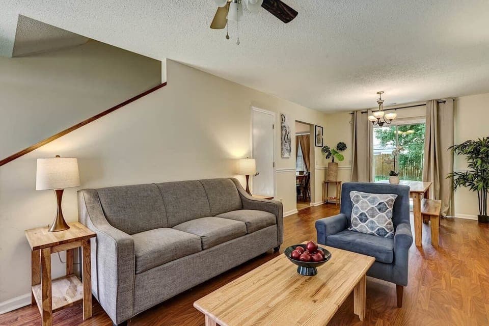 Living room with a sofa bed.