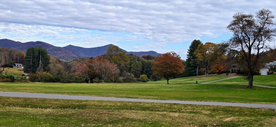 The view from the property is over th golf course to the mountains beyond.