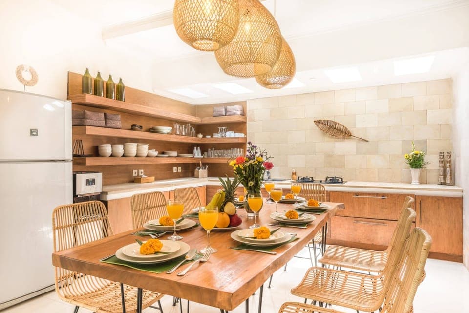 The open dining and kitchen spaces are perfect for entertaining