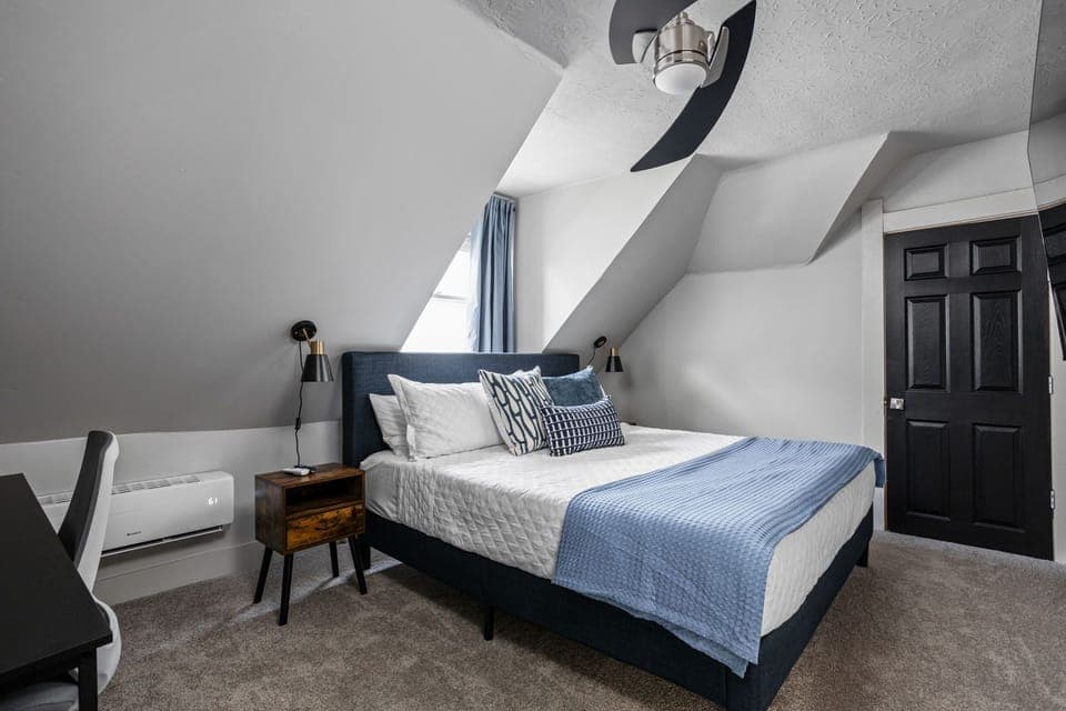 Sleep comfortably in a king size memory foam bed and blackout curtains. Watch your favorite shows and movies on the huge smart TV.