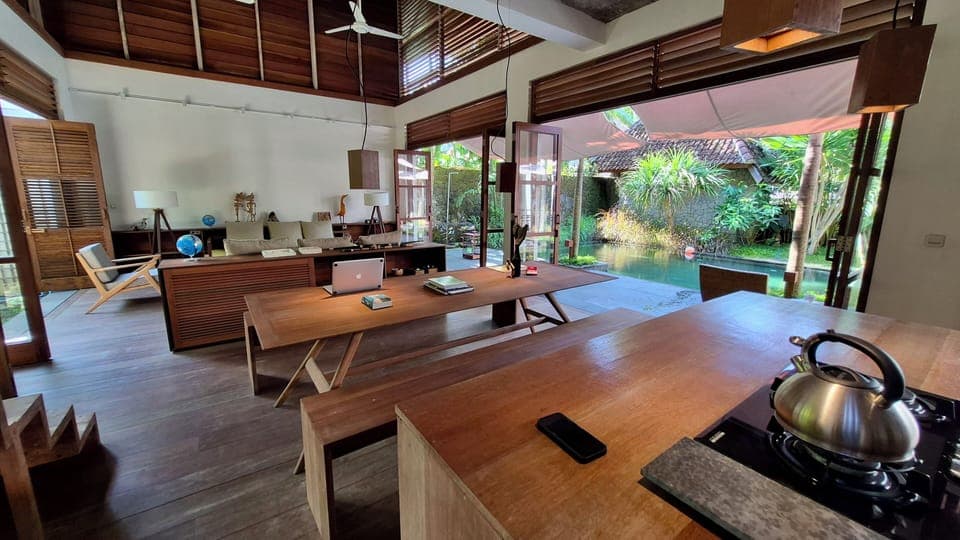 Open living space with kitchen and dining area