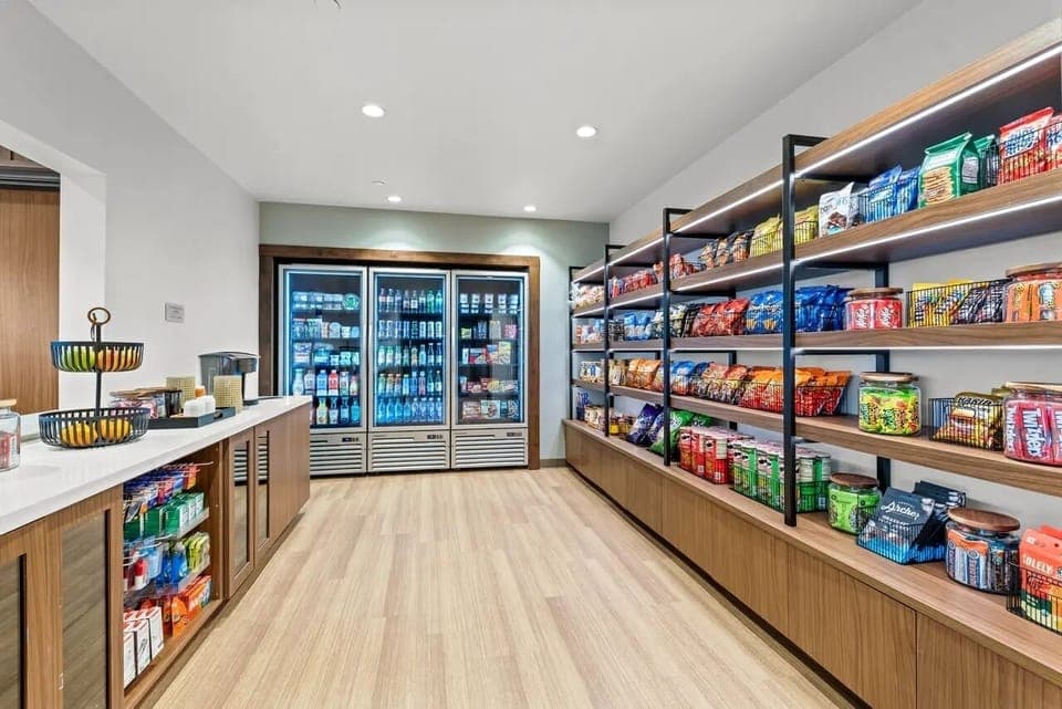 Grab snacks and drinks anytime from the well-stocked market.