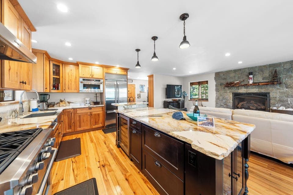 Gourmet kitchen with granite countertops.