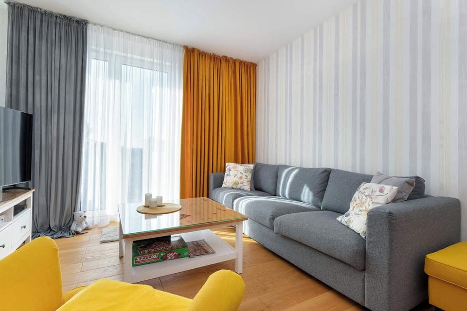 Comfortable, fold-out sofa in the living room.