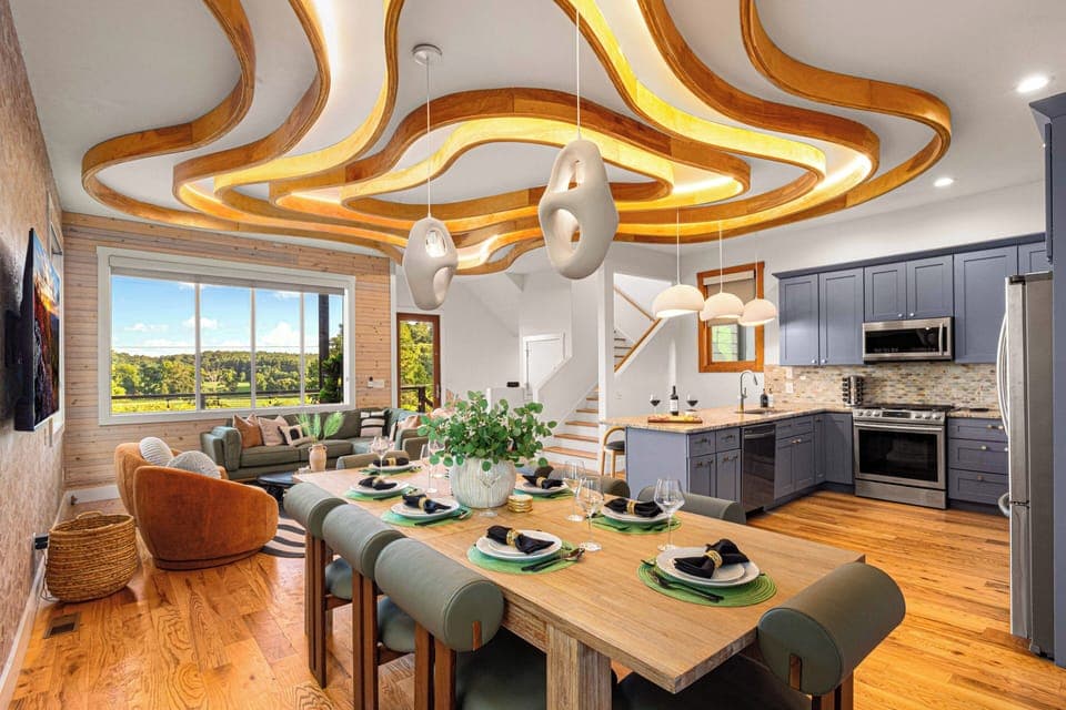 Open-concept charm with designer details—cook, dine, and relax in style.