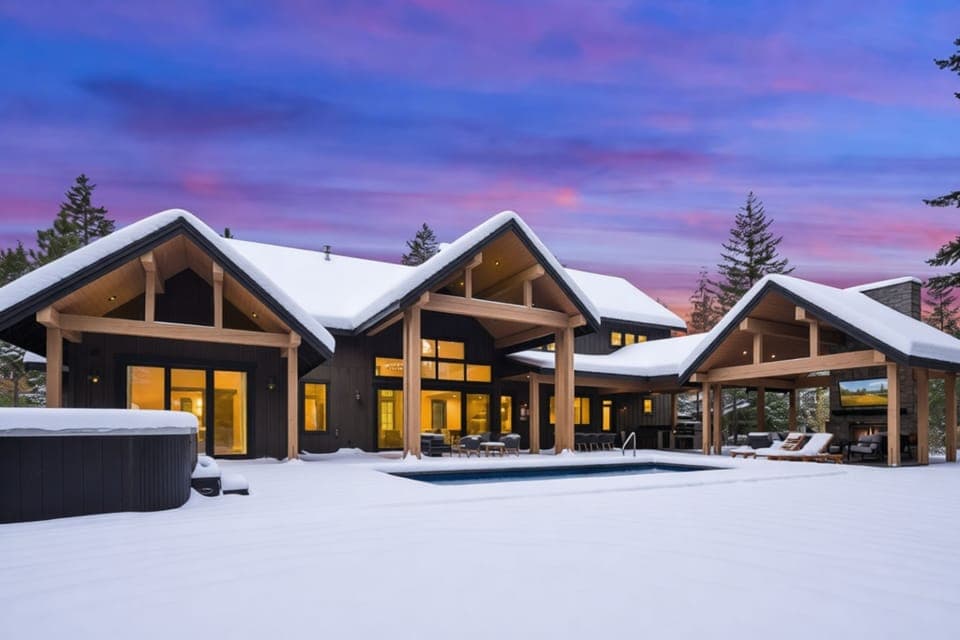 Back yard in Winter - Enjoy a winter wonderland in the back yard! Plenty of covered area and outdoor fireplace to keep you warmer while taking in the beauty of Suncadia covered in Snow!