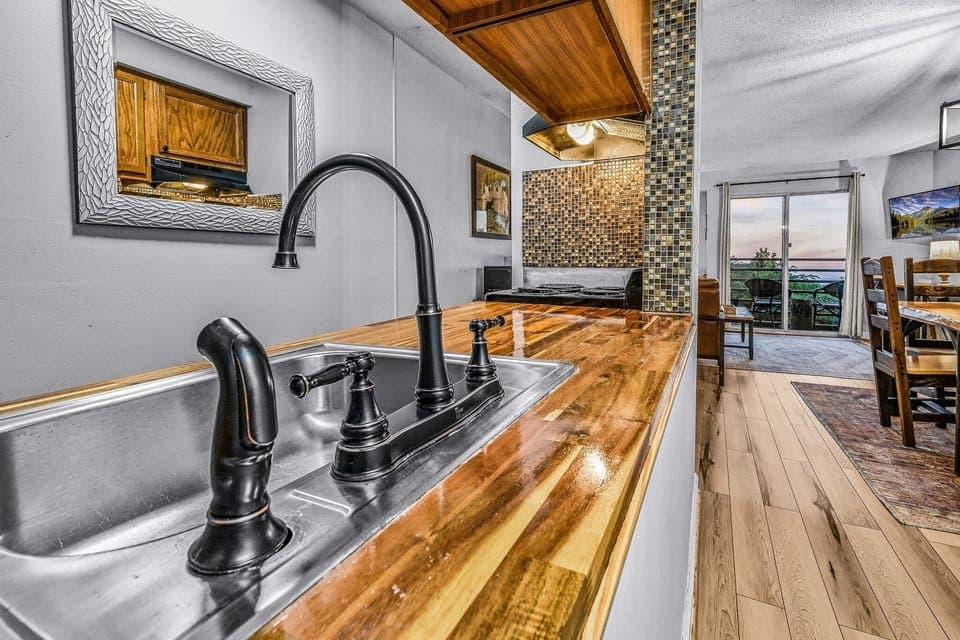 Indoors, Hardwood, Stained Wood, Sink, Sink Faucet
