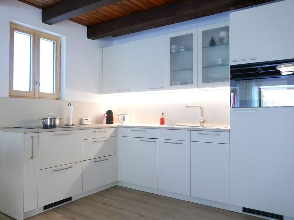 Kitchen, Countertop, Cabinetry, Kitchen Appliance, Interior Design, Flooring, Wood, Furniture, Major Appliance, Floor