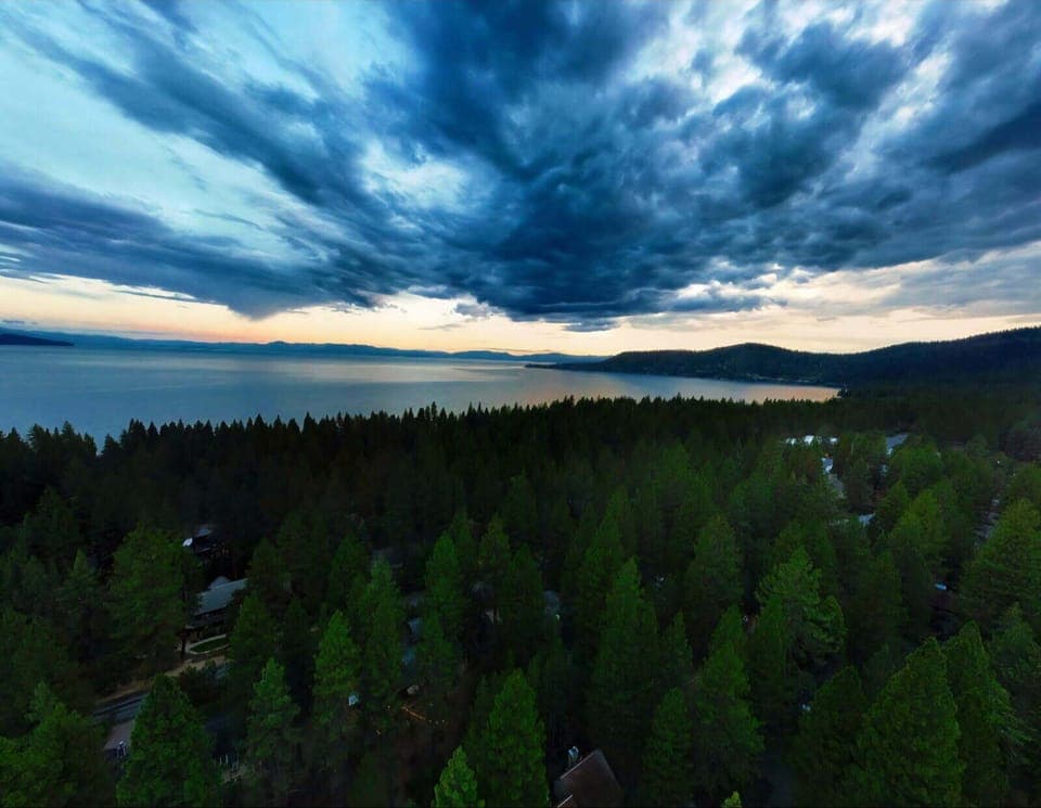Drone view from property location to Tahoe lake