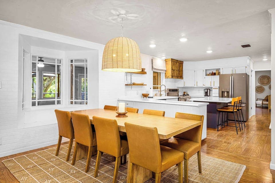 Bright open-plan kitchen and dining space.