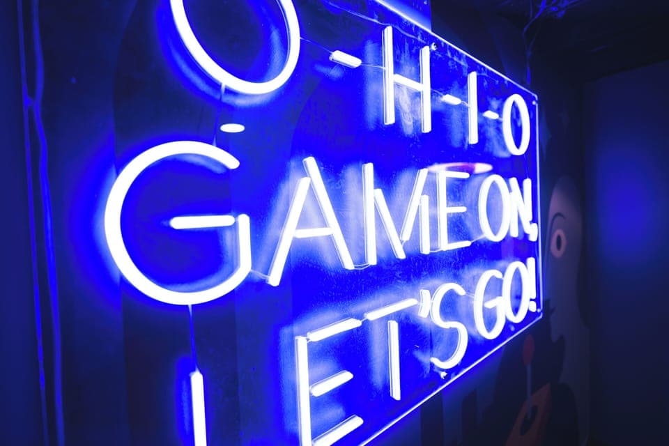 O-H-I-O pride glowing in neon.