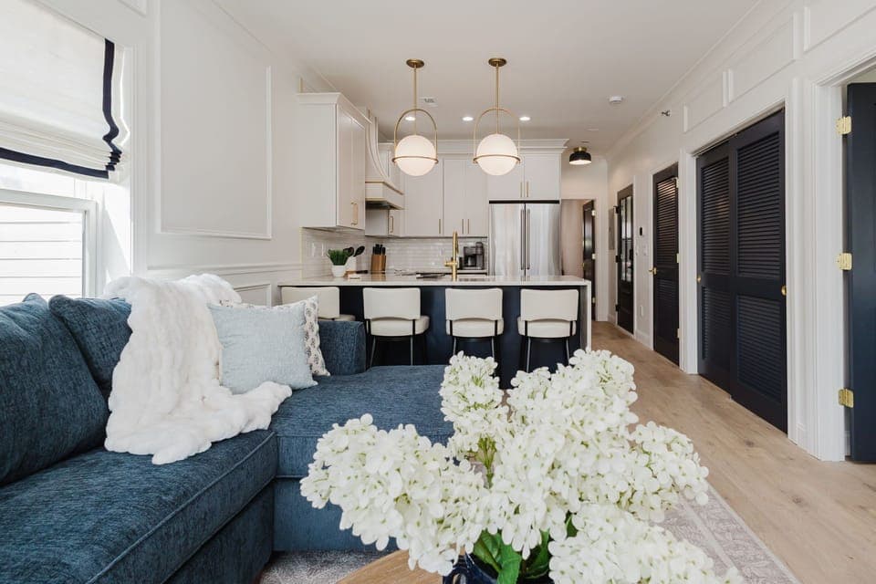 Bright and airy living room and kitchen