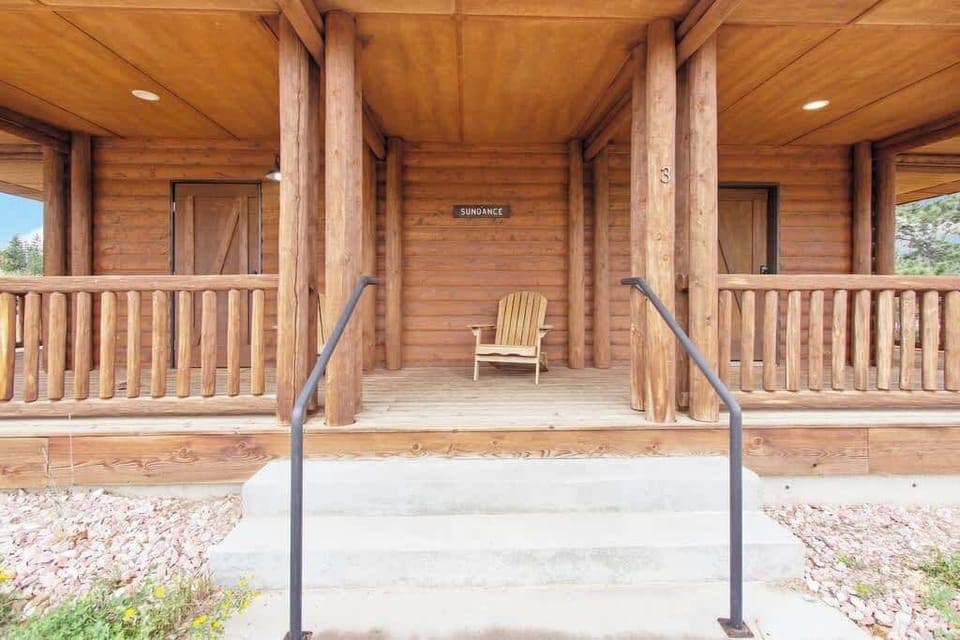 Shared Porch; Sundance 1 on left side of cabin.
