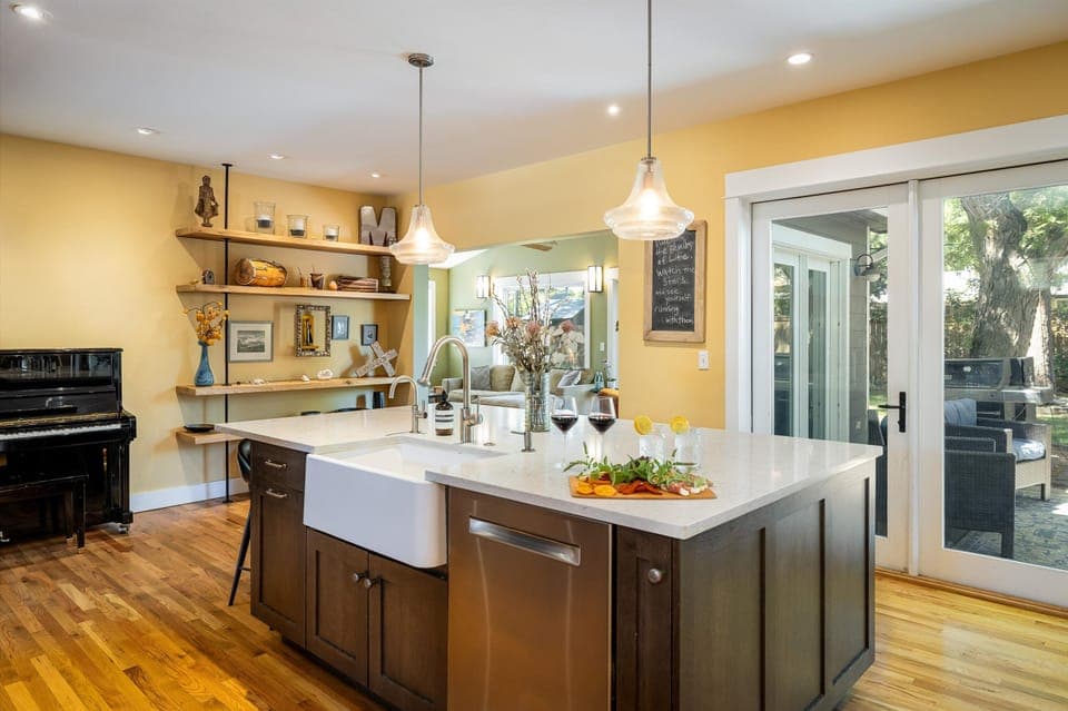 Kitchen and island