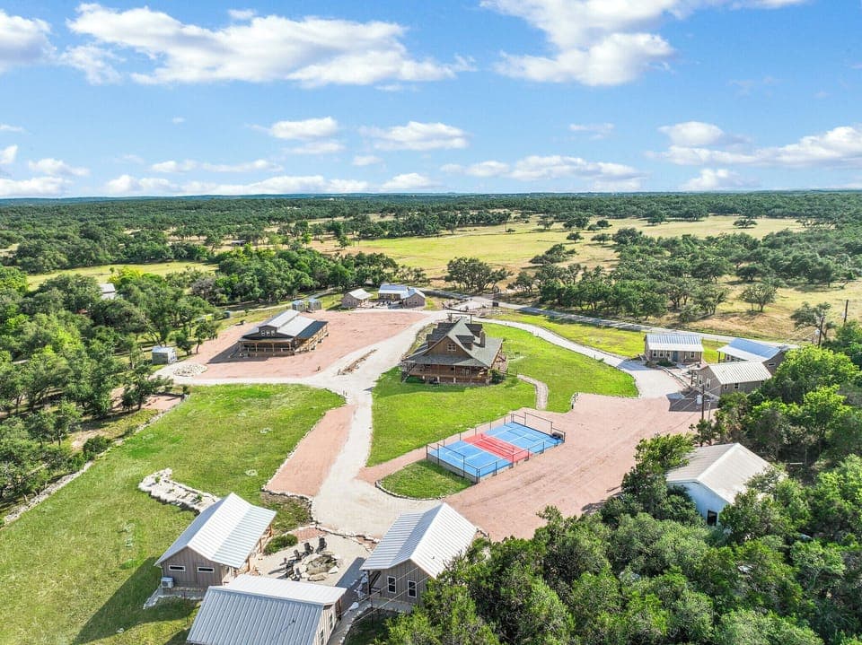 Ariel view of the entire property - one main house and nine cottages