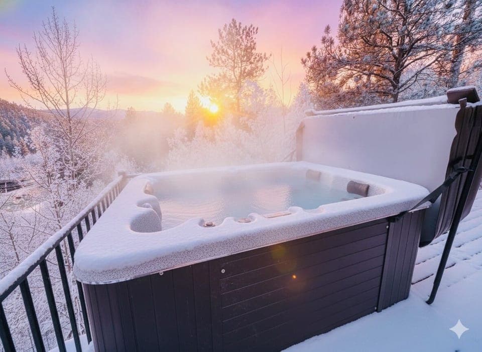 Sunset views, hot tub Spring 2026