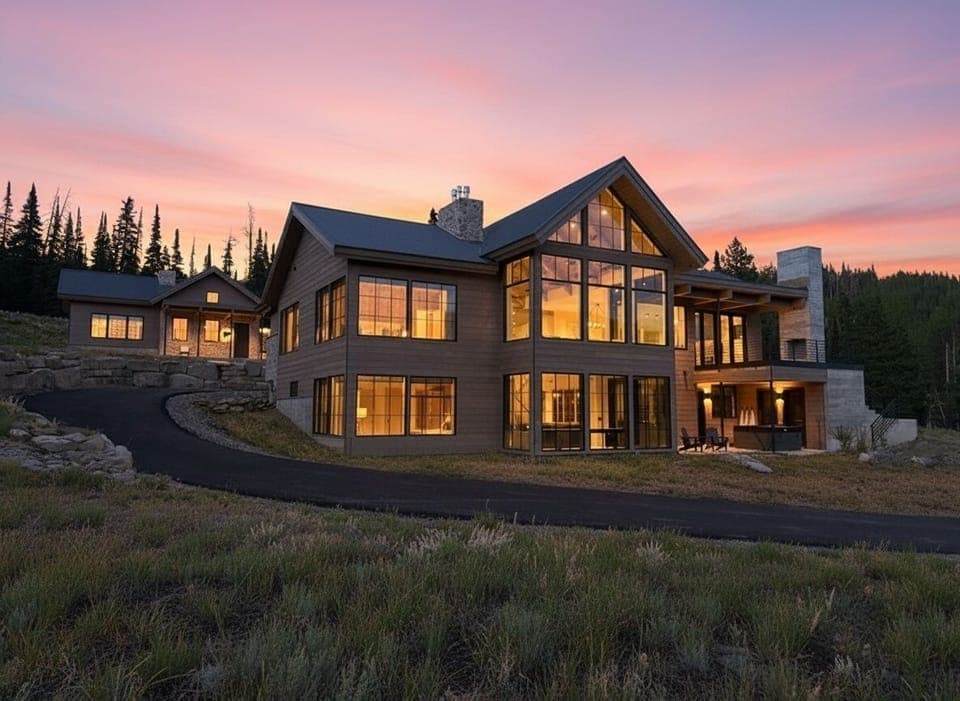 Skyehaus main and guest house during sunset.