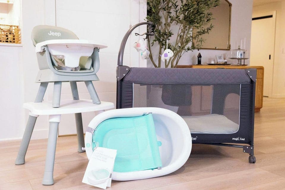Family-friendly amenities including high chair, pack-and-play, and baby bath