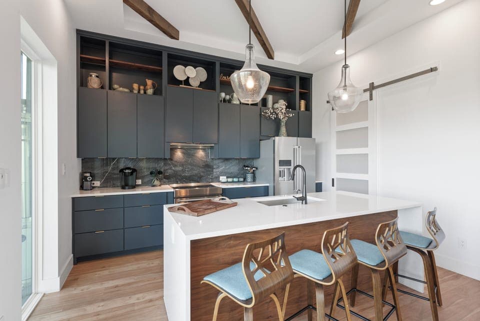 4 Barstools, Electric Stove, Refrigerator, Dishwasher, and Pantry