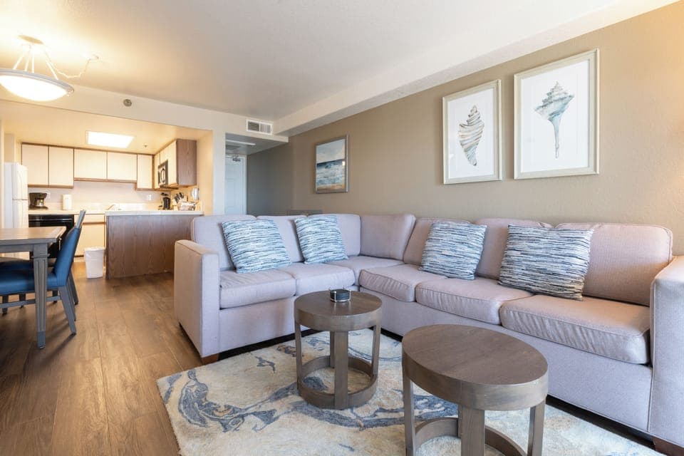 Living Area. Exact unit will be assigned upon arrival. Views, colors, and decor may vary.