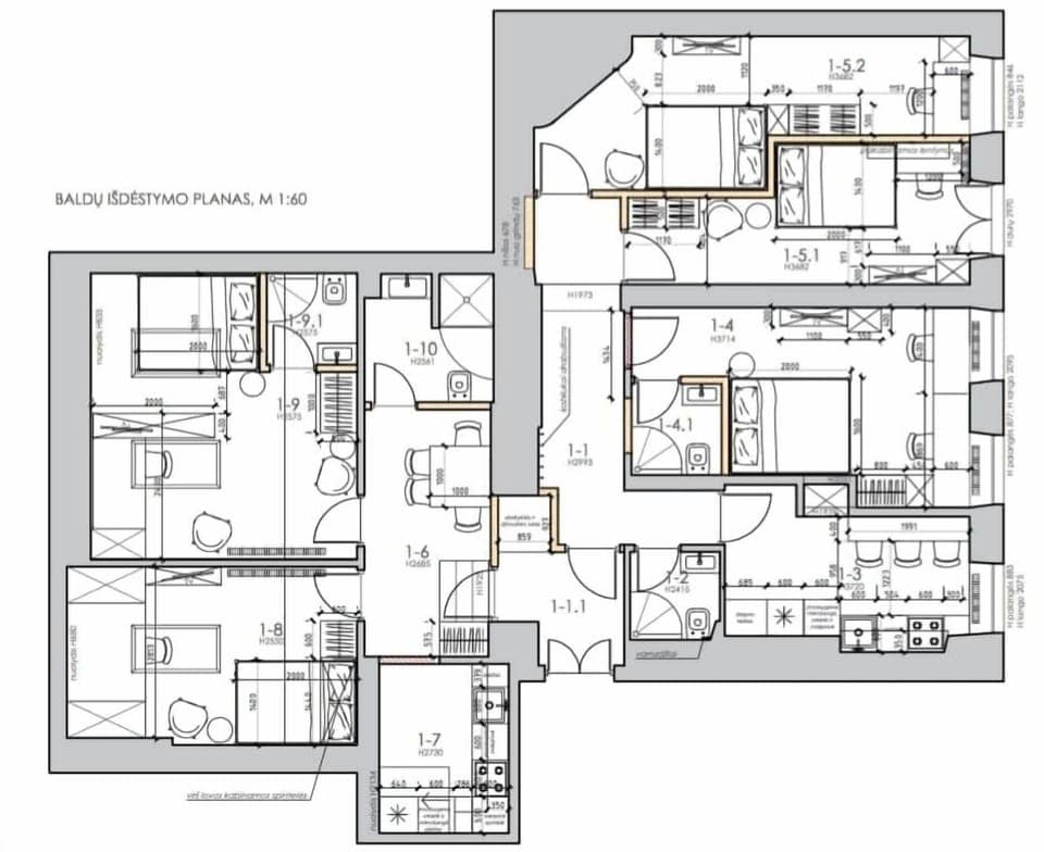 Layout of all rooms in a duplex