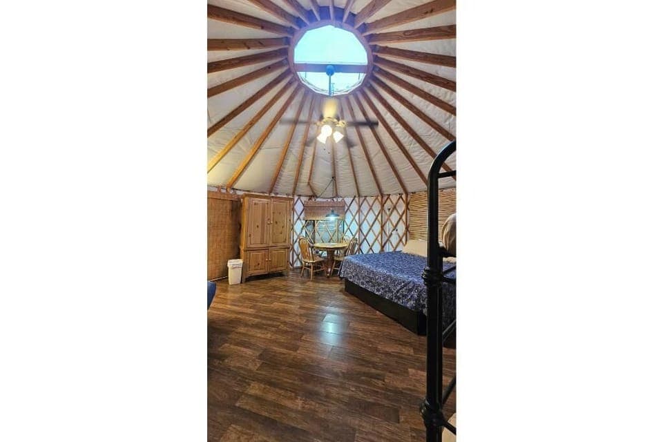 Interior of yurt with dome.