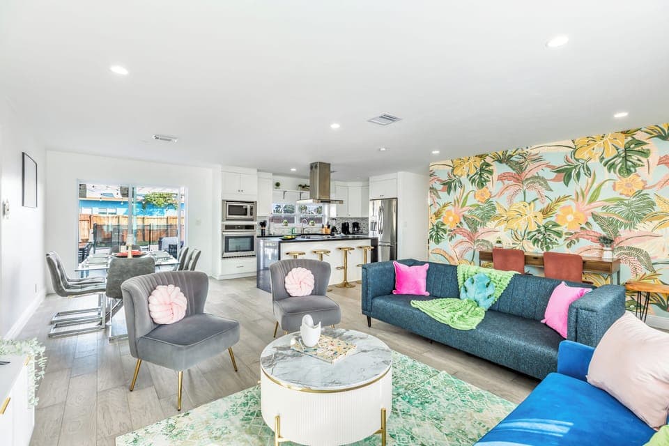 Open-concept living room and kitchen.