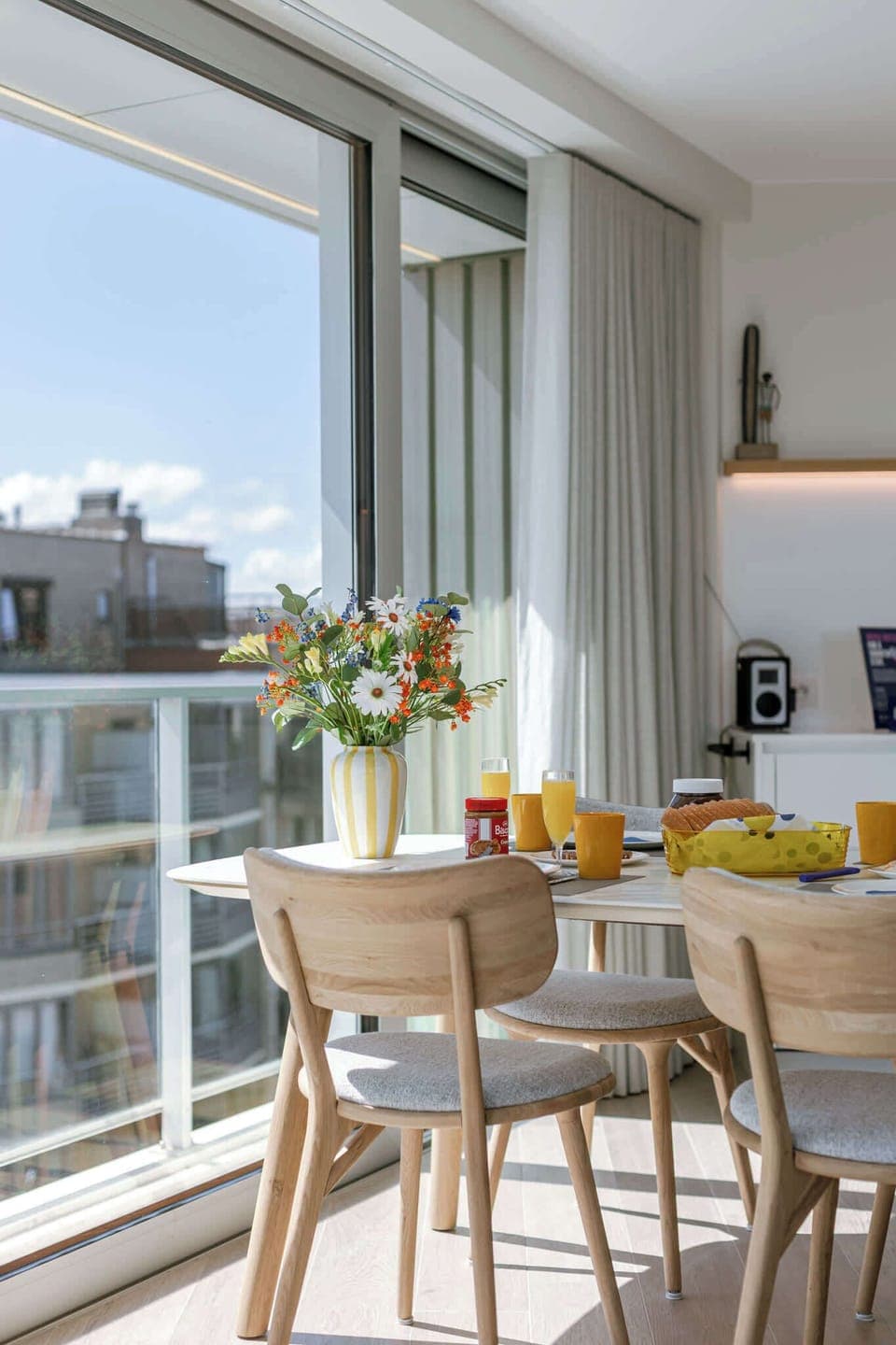 Balcony doors with urban views