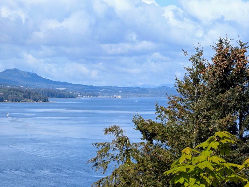 Cliff Haven on the Bay balcony view of Port McNeill BC Ferry terminal 