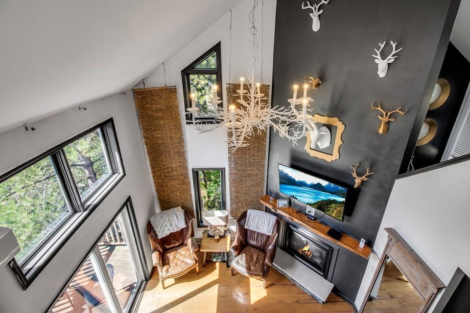 Living room with fireplace and smart tv