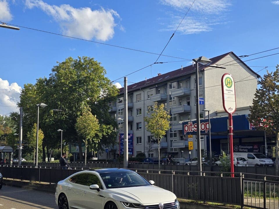 tram station on the parallel street