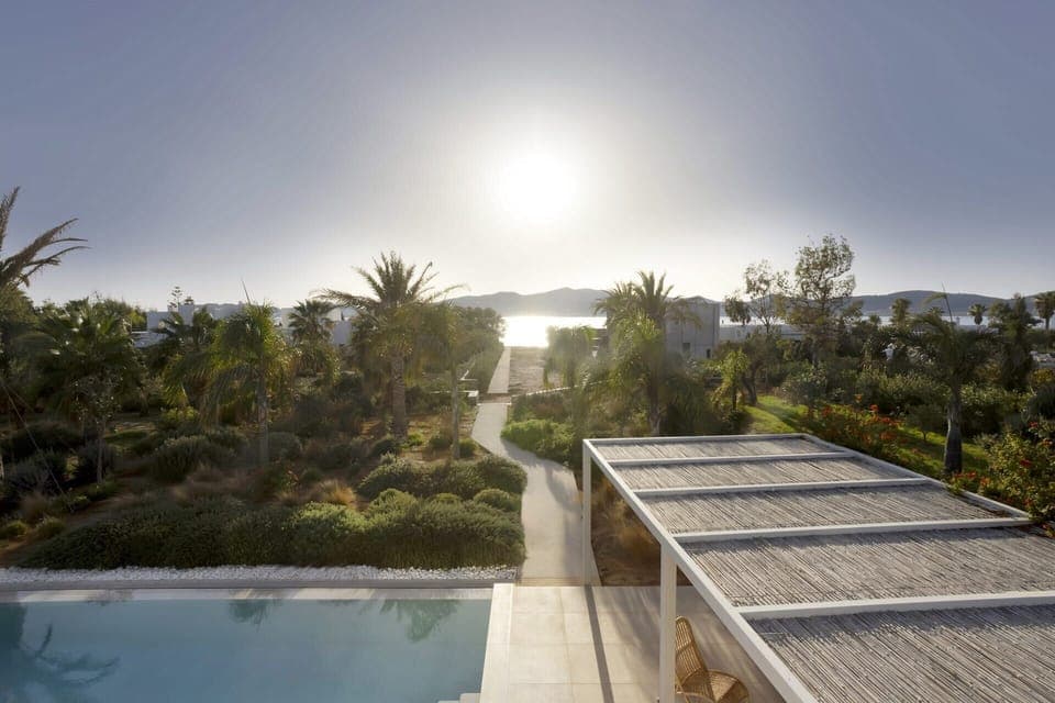 Looking out to sea across Marike's pool and gardens.