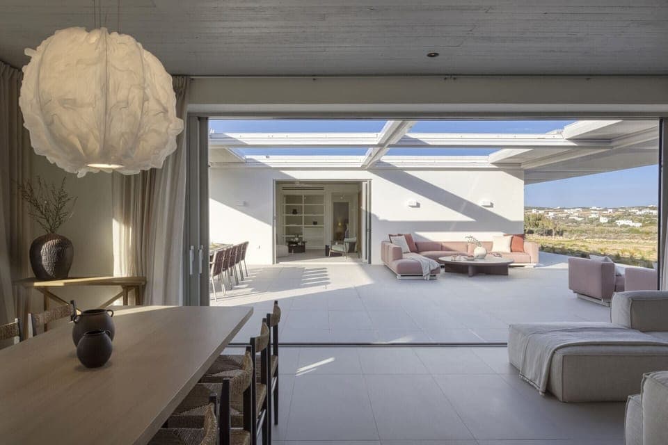 Looking across the central terrace from the south wing to the north wing.