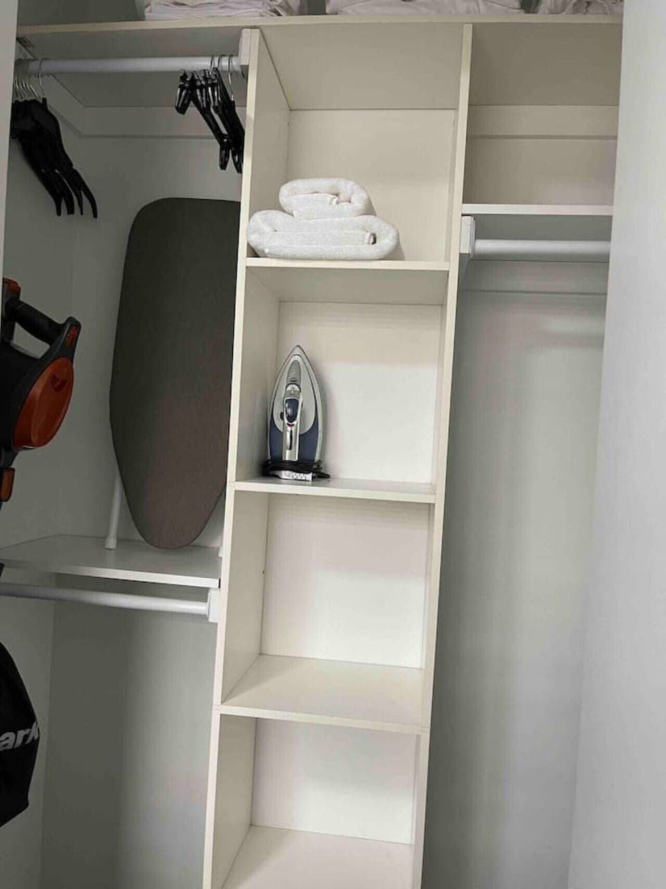 Stay fresh and organized! Our well-equipped closet features an iron, ironing board, fresh towels, and hangers for your convenience. Keep your wardrobe tidy and ready for any occasion during your stay.