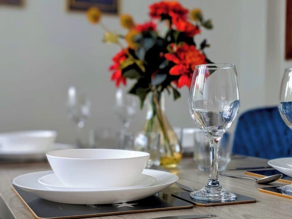 Dining area and laptop friendly work space 