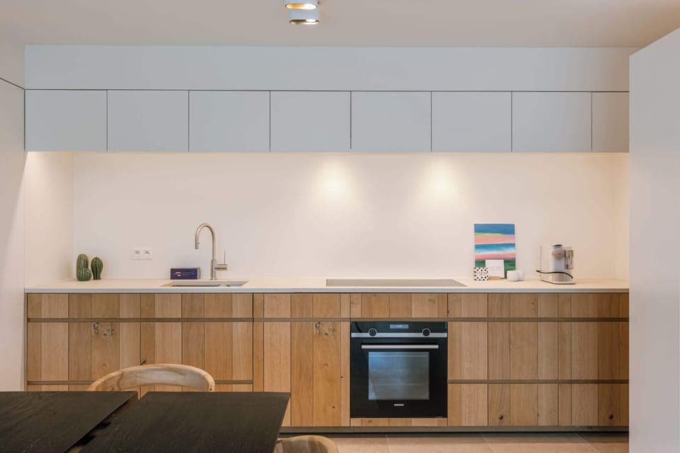 Modern kitchen with sleek cabinets, ideal for effortless home cooking.