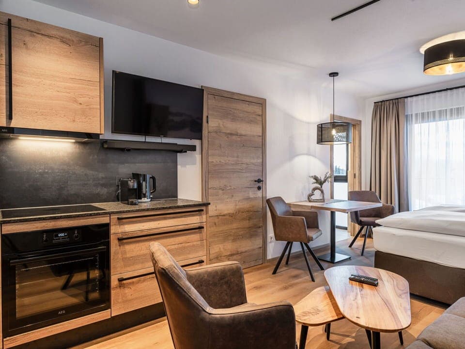 Interior Design, Apartment, Furniture, Bed, Bedroom, Room, Wood Flooring, Suite, Hardwood, Bed Frame