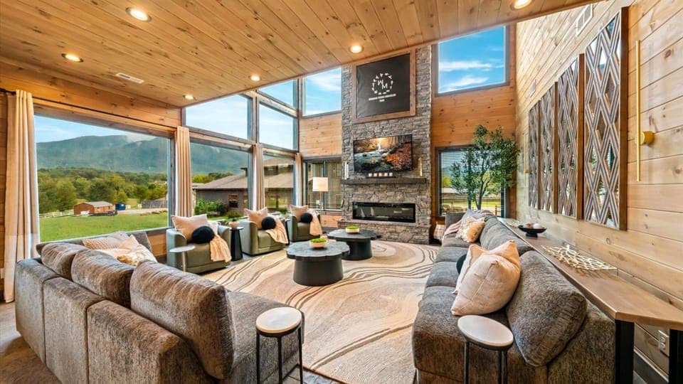 Welcome to Wonder Vue Lodge!  A brand new cabin in the Smokies! Chill by the fire or catch up on your favorite show in the main living room!