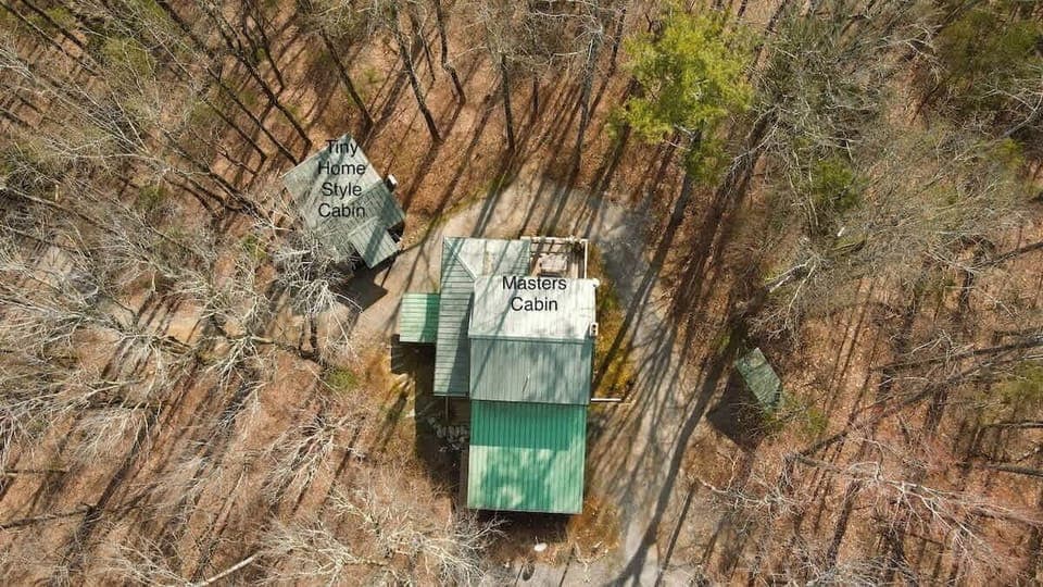 Aerial View of Guest Cabin and Main House