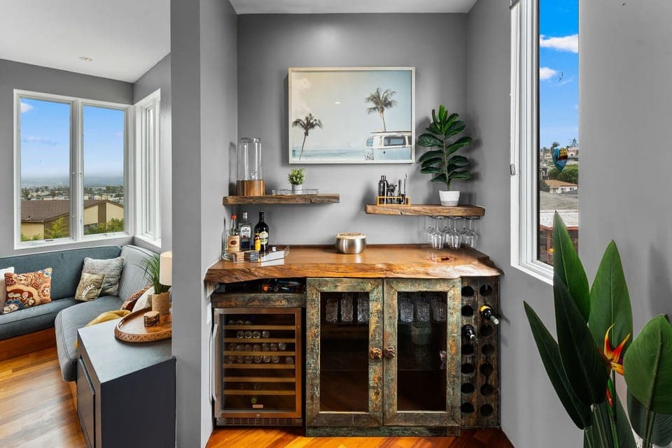 Fully stocked wet bar for entertaining