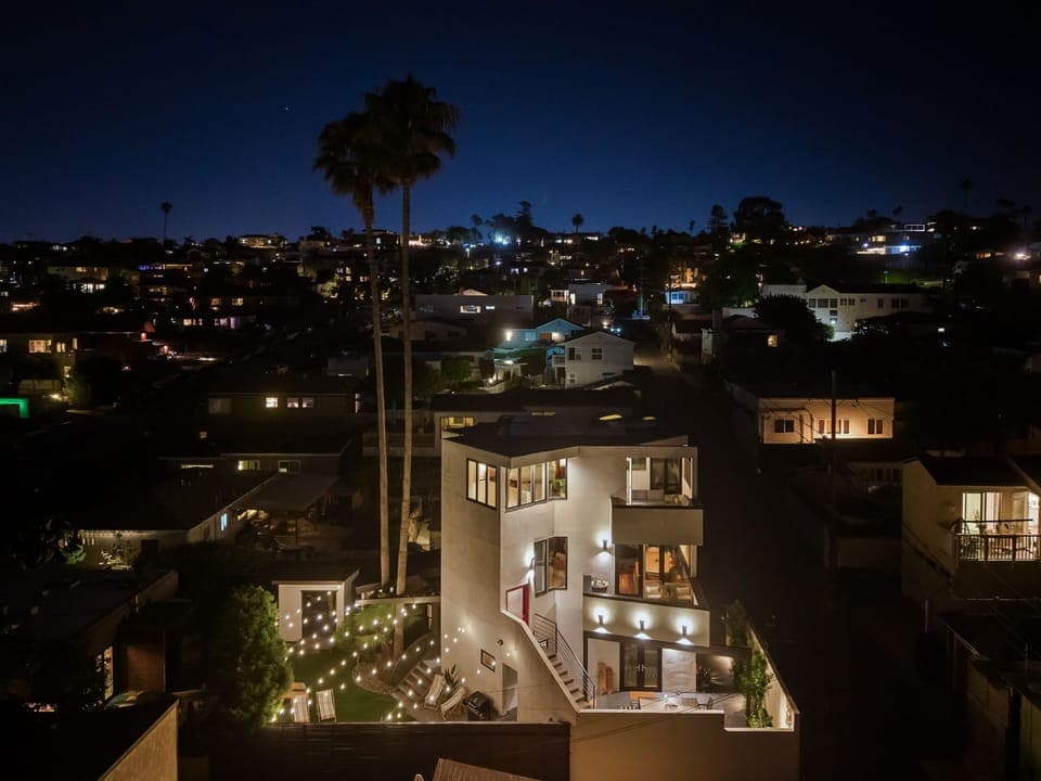 Night view of the Ocean Beach sparkling with lights