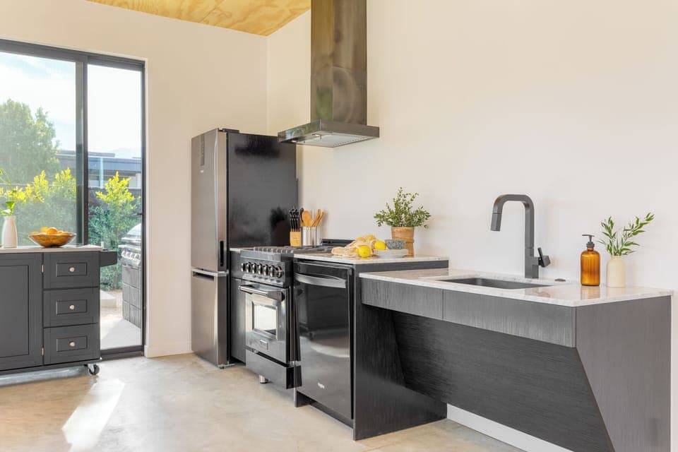 Modern kitchen with a gas range.