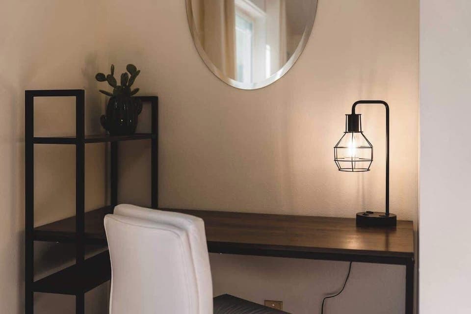 Table and chair, perfect for working, reading, or enjoying quiet moments.