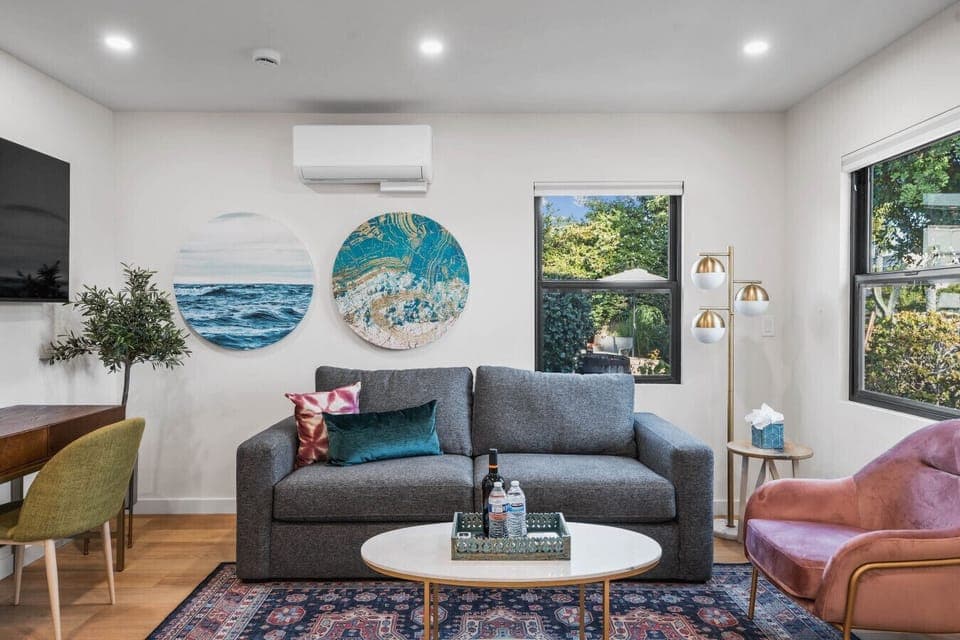 Living room featuring smart TV with streaming services