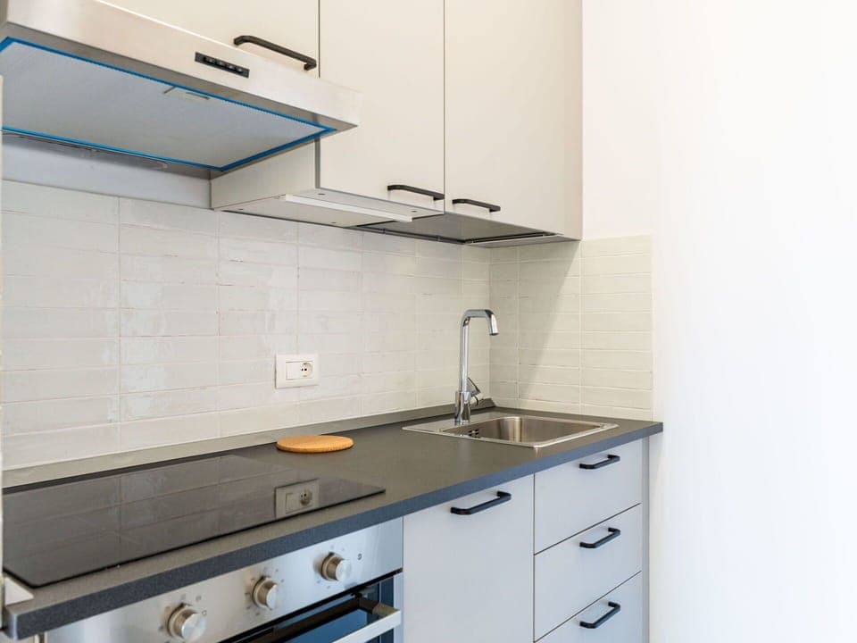 Kitchen, Countertop, Cabinetry, Interior Design, Flooring, Kitchen Appliance, Kitchen Sink, Drawer, Home, Floor